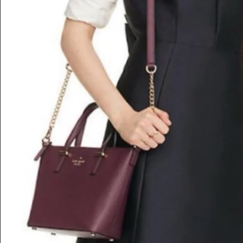 Kate Spade Burgundy Saffiano Leather Crossbody Satchel Gold Chain Strap Red Wine - Picture 7 of 7